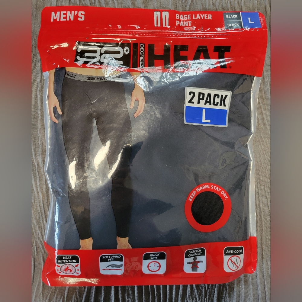 32 Degrees Men's Black Base Layer Pants 2 Pack